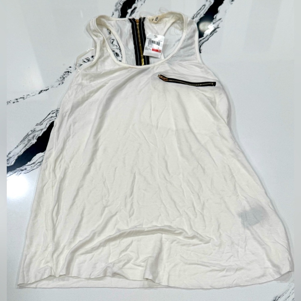 POL Women’s White Tank Top with Zipper Back Closure NWT Size XS Style ELT197